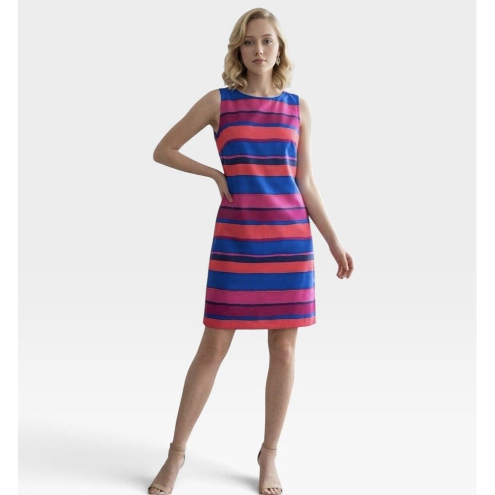 NWT Talbots Multicolor Striped Sleeveless Sheath Dress Women’s Size 10P NEW $159